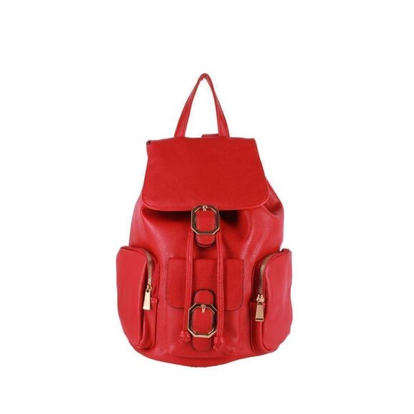 Red Vegan Leather Backpack - Picture 1 of 8